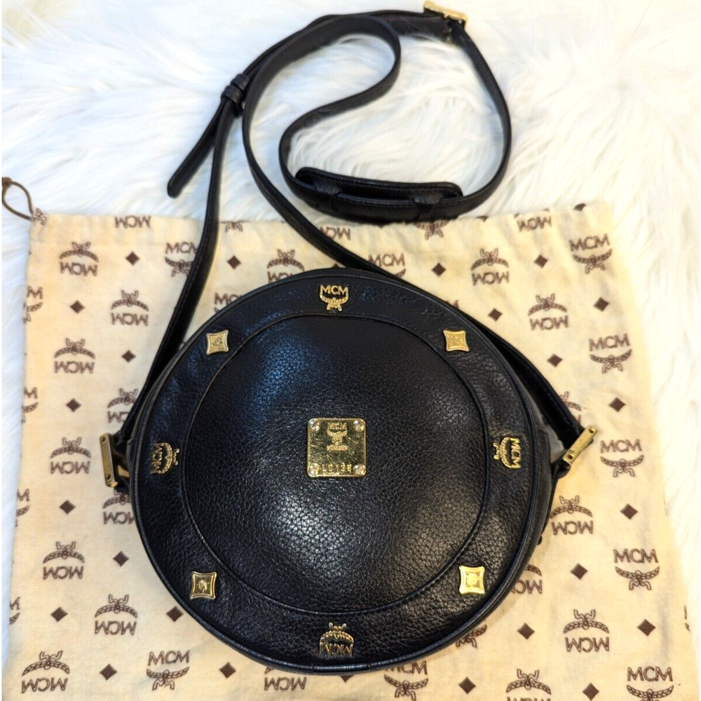 MCM Bag Black Tambourine Shoulder Crossbody Bag Authentic Vintage Purse Round